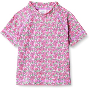 Amazon Essentials Girls and Toddlers’ Short Sleeve Slim Fit High-Neck Rashguard T-Shirt(Lilac Hot Pink Posey Floral)