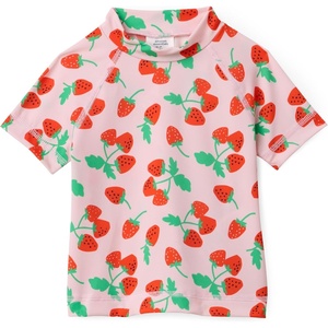 Amazon Essentials Girls and Toddlers’ Short Sleeve Slim Fit High-Neck Rashguard T-Shirt(Pink Tomato Red Strawberries)