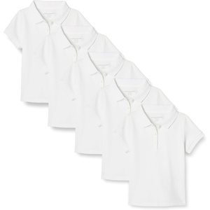 Amazon Essentials Girls and Toddlers’ Short Sleeve Uniform Polo Shirt, Multipacks(5-pack White)