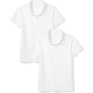 Amazon Essentials Girls and Toddlers’ Short Sleeve Uniform Polo Shirt, Multipacks(White)