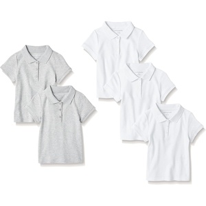 Amazon Essentials Girls and Toddlers’ Short Sleeve Uniform Polo Shirt, Multipacks(White/Grey Heather)