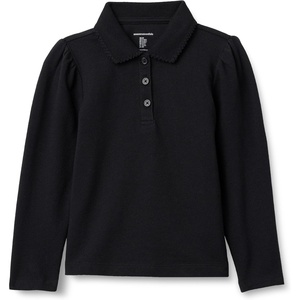 Amazon Essentials Girls and Toddlers’ Uniform Pique Long Sleeve Polo Shirt(Black)
