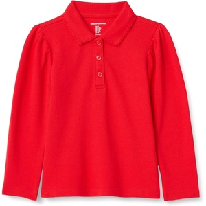 Amazon Essentials Girls and Toddlers’ Uniform Pique Long Sleeve Polo Shirt(Bright Poppy Red)