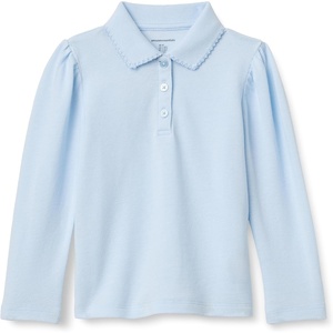 Amazon Essentials Girls and Toddlers’ Uniform Pique Long Sleeve Polo Shirt(Light Blue)