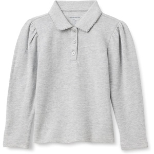 Amazon Essentials Girls and Toddlers’ Uniform Pique Long Sleeve Polo Shirt(Light Grey Heather)