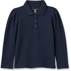 Amazon Essentials Girls and Toddlers’ Uniform Pique Long Sleeve Polo Shirt(Navy)