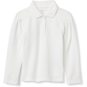 Amazon Essentials Girls and Toddlers’ Uniform Pique Long Sleeve Polo Shirt(White)