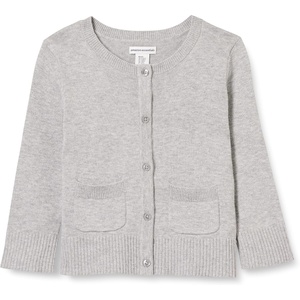Amazon Essentials Girls and Toddlers’ Uniform Slim Fit Crewneck Cardigan Sweater(Light Grey Heather)