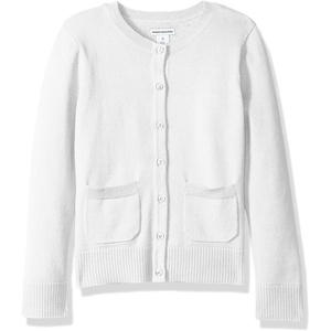 Amazon Essentials Girls and Toddlers’ Uniform Slim Fit Crewneck Cardigan Sweater(Snow White)