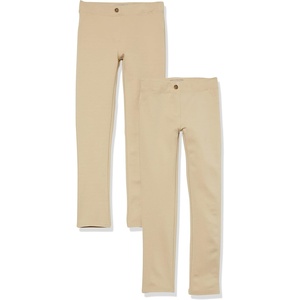 Amazon Essentials Girls and Toddlers’ Uniform Slim Fit Ponte-Knit Pant with Elastic Waist, Pull On, Pack of 2(Khaki Brown)