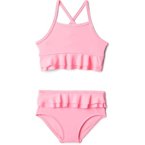Amazon Essentials x Sofia Grainge Toddler and Baby Girls’ Two Piece Swimsuit with Crisscross Straps, Double-Layer Flounce(Candy Pink)