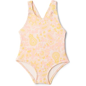 Amazon Essentials x Sofia Grainge Toddlers and Baby Girls’ One-Piece Swimsuit with Crisscross Straps, Ruffle Detail(Shell Pink Ornate Paisley)