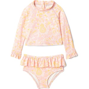 Amazon Essentials x Sofia Grainge Toddlers and Baby Girls’ Two-Piece Long Sleeve Rashguard Set, Multipacks(Pink Ornate Paisley)
