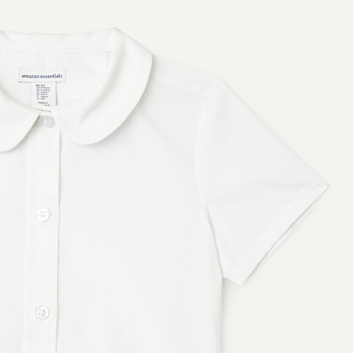image:imageAmazon Essentials Girls Short Sleeve Peter Pan Collar ShirtBright White