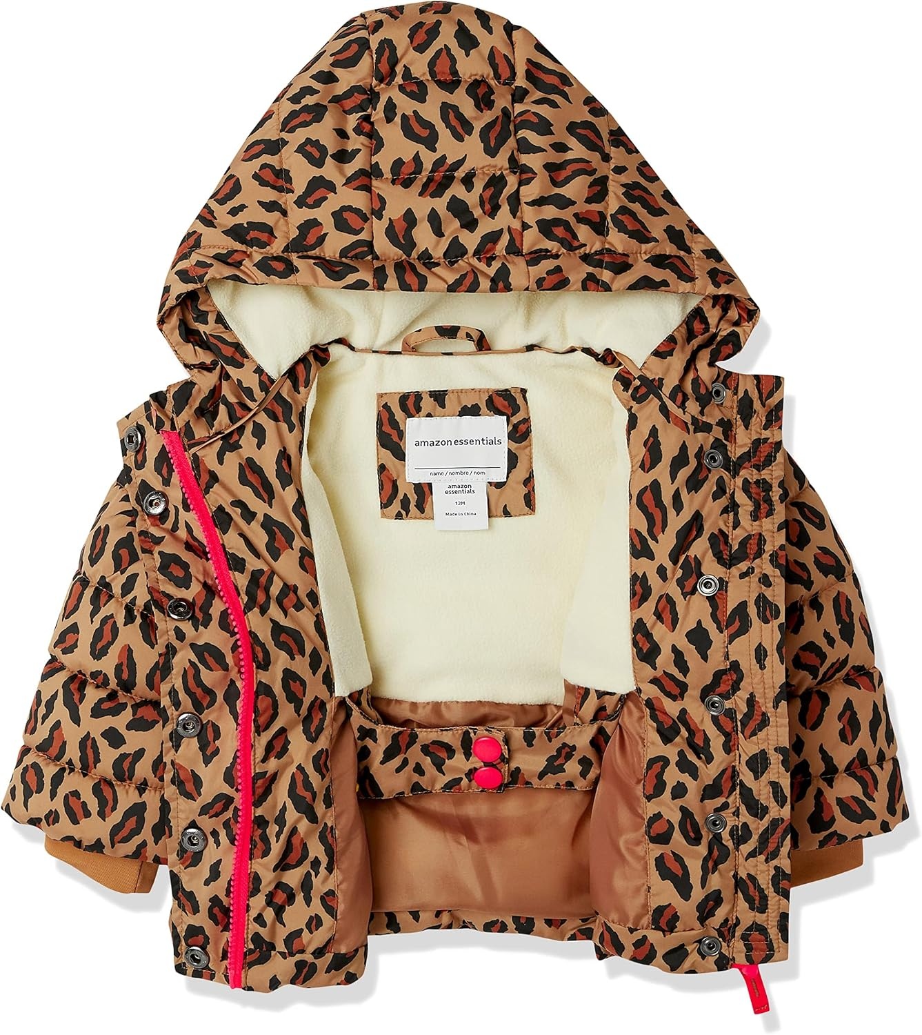 image:imageAmazon Essentials Girls and Toddlers Heavyweight Hooded Puffer Coat WaterResistantCamel Cheetah Print
