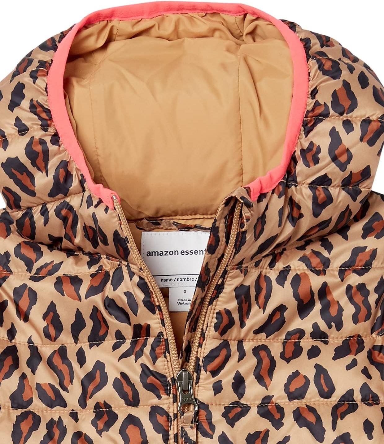 image:imageAmazon Essentials Girls and Toddlers Lightweight WaterResistant Packable Hooded Puffer JacketCamel Cheetah Print