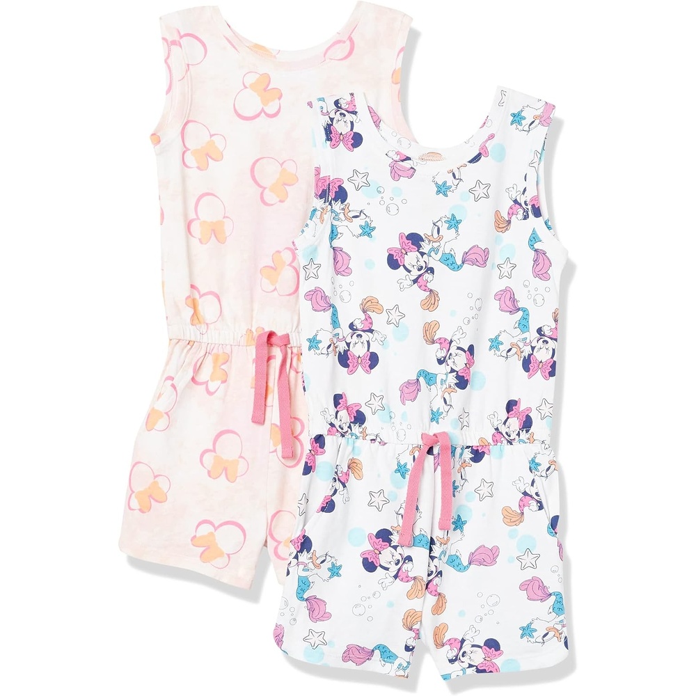 image:imageAmazon Essentials Disney Marvel Star Wars Frozen Princess Girls and Toddlers Knit Sleeveless Rompers Pack of 22pack Minnie Beach