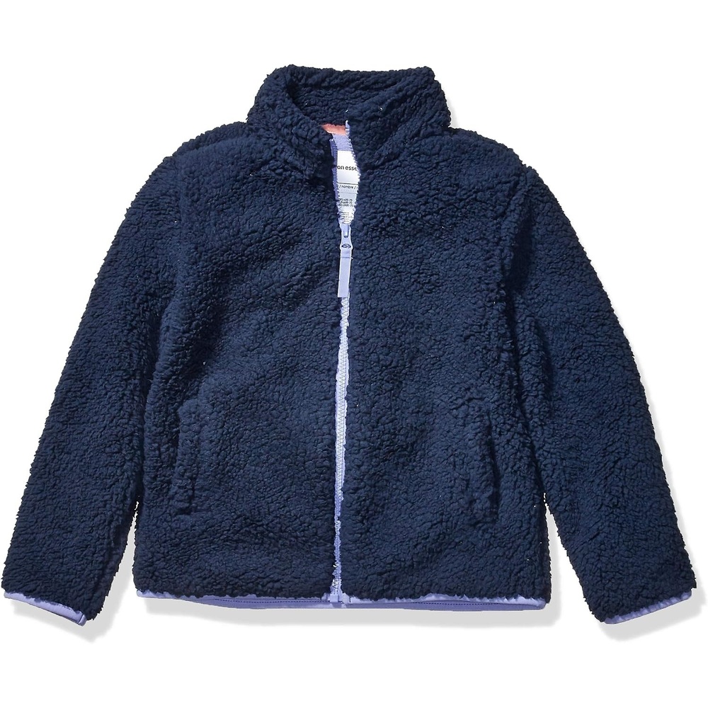 image:imageAmazon Essentials Girls Faux Sherpa Fleece FullZip Jacket LinedWashed Navy