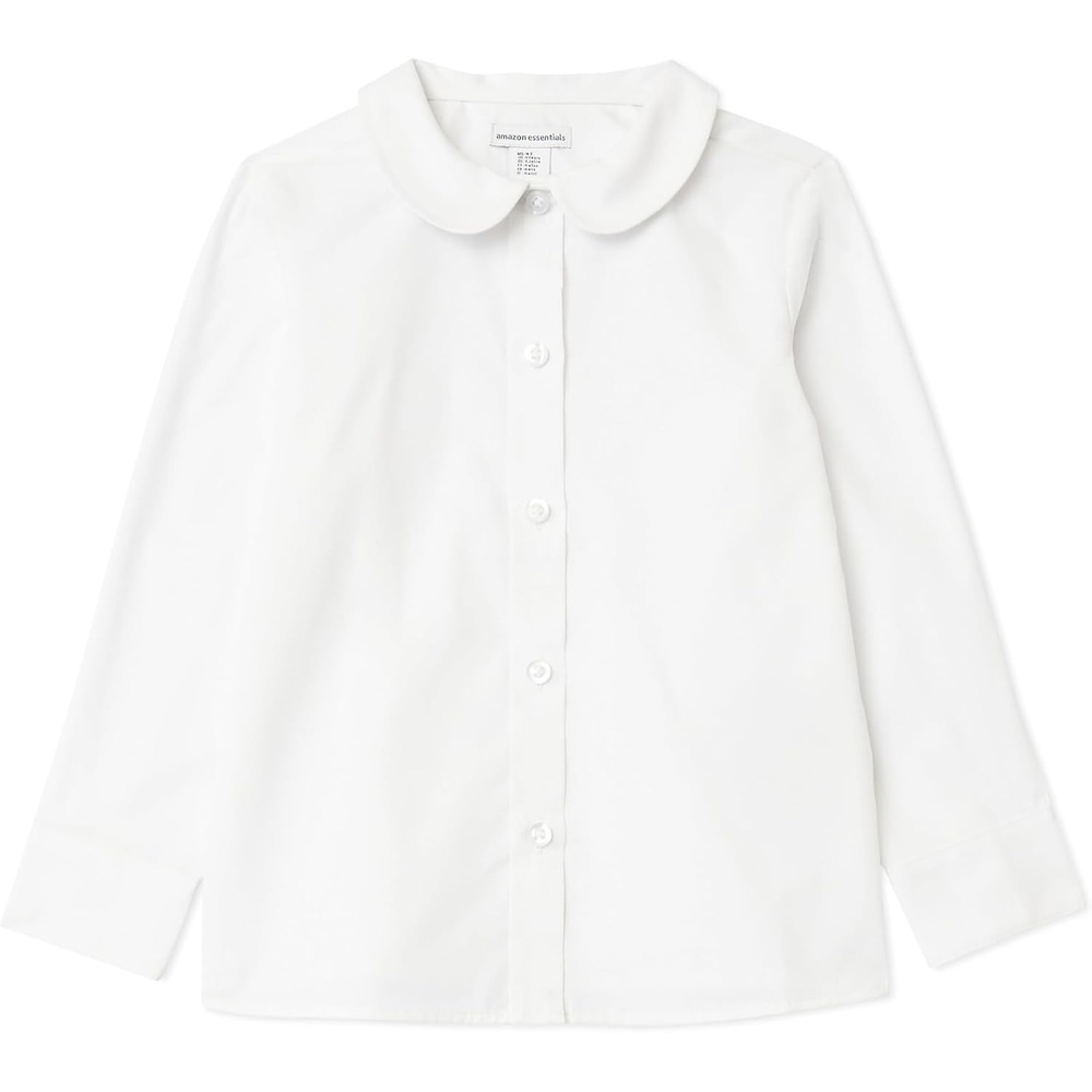 image:imageAmazon Essentials Girls Long Sleeve Poplin Peter Pan ShirtBright White