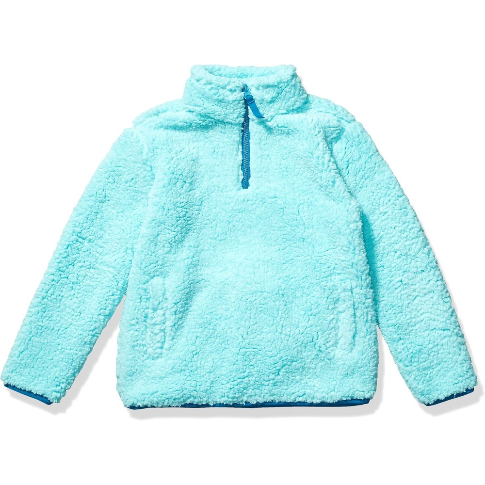 image:imageAmazon Essentials Girls Long Sleeve Sherpa Fleece QuarterZip Pullover Jacket InsulatedAqua Blue