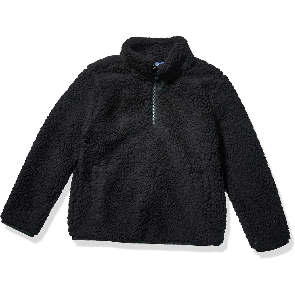 image:imageAmazon Essentials Girls Long Sleeve Sherpa Fleece QuarterZip Pullover Jacket InsulatedBlack