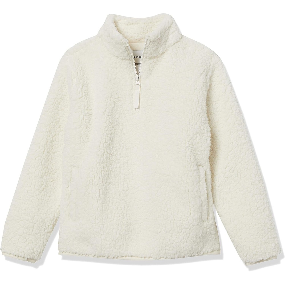 image:imageAmazon Essentials Girls Long Sleeve Sherpa Fleece QuarterZip Pullover Jacket InsulatedIvory