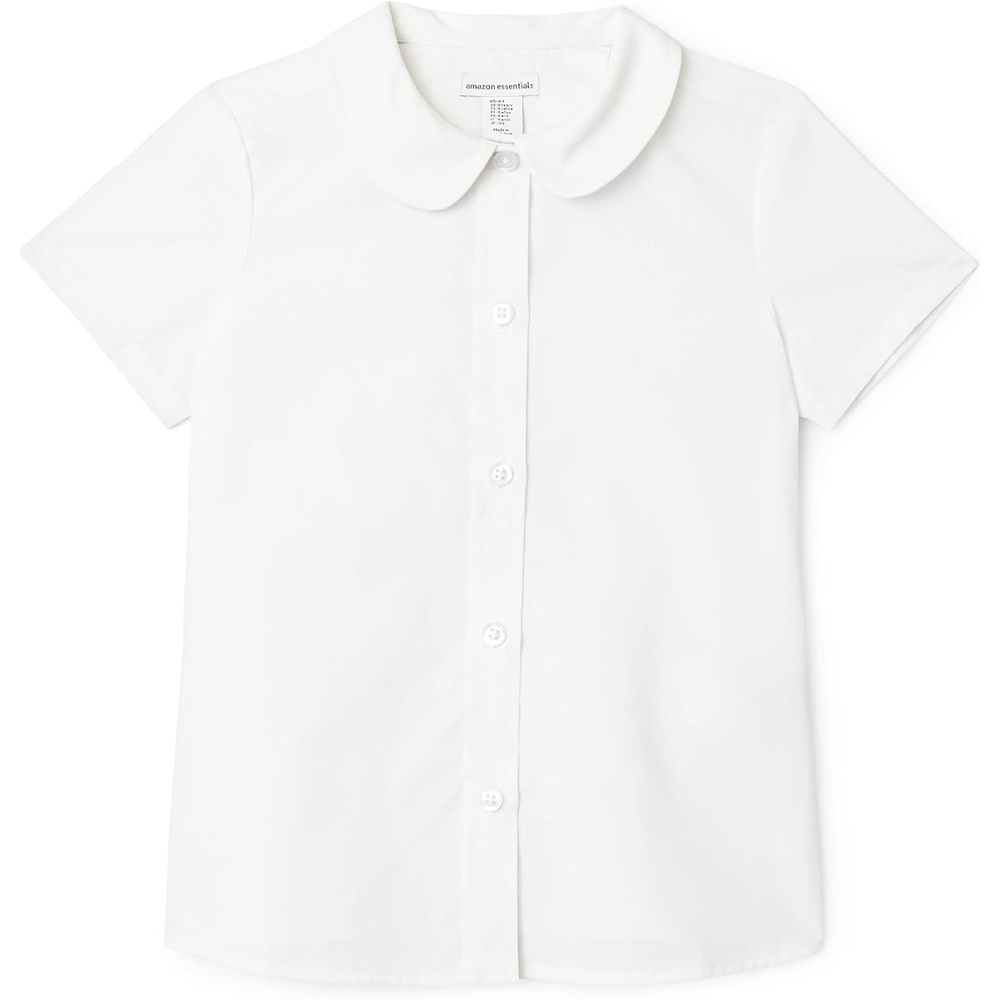 image:imageAmazon Essentials Girls Short Sleeve Peter Pan Collar ShirtBright White