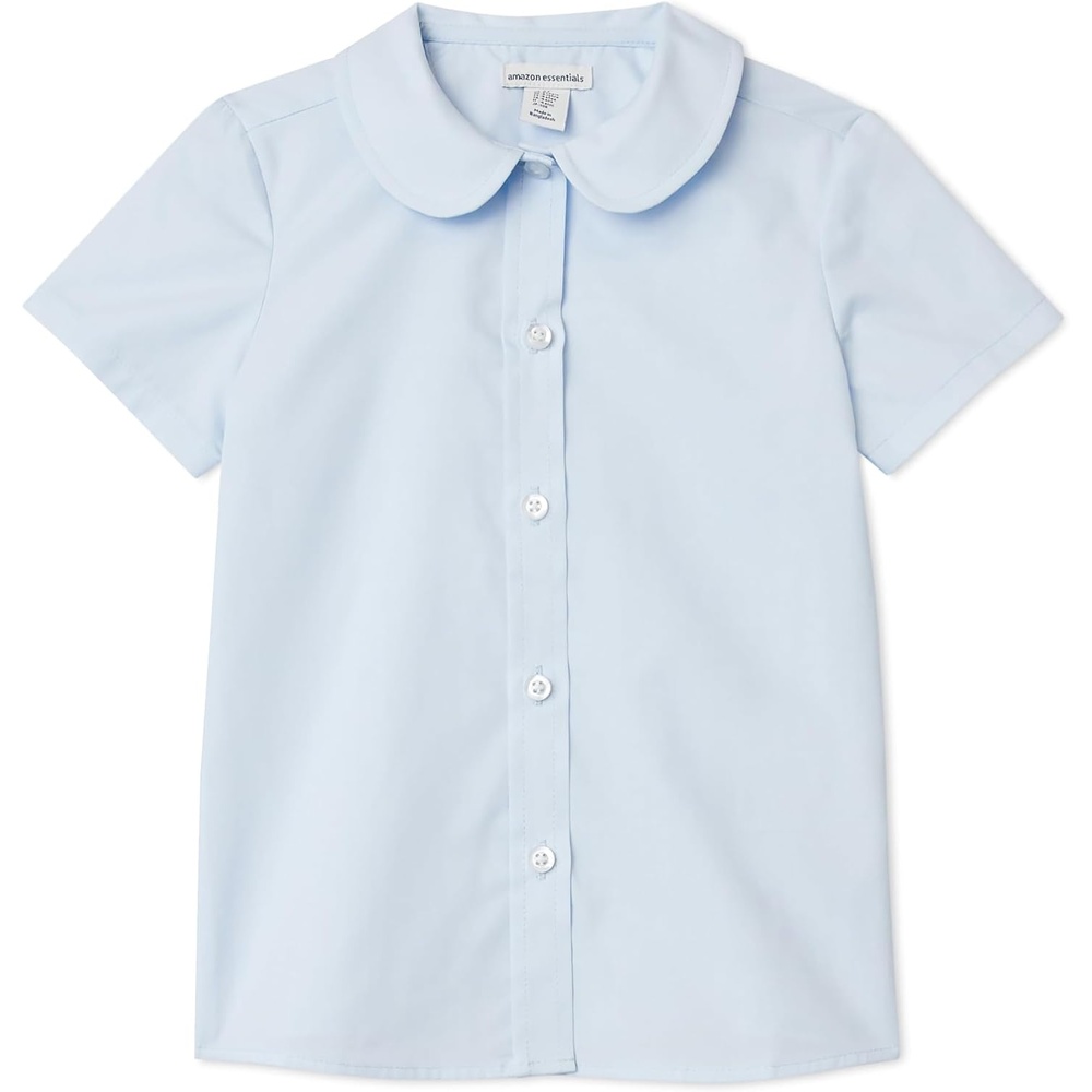 image:imageAmazon Essentials Girls Short Sleeve Peter Pan Collar ShirtCornflower Blue
