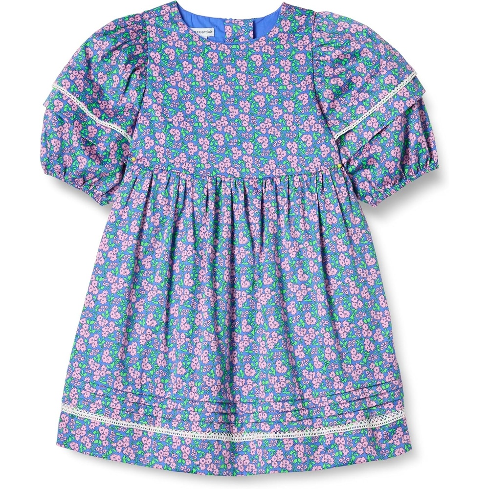image:imageAmazon Essentials Girls and Toddlers 100 Cotton PuffSleeve Fit amp Flare DressBlue Posey Floral