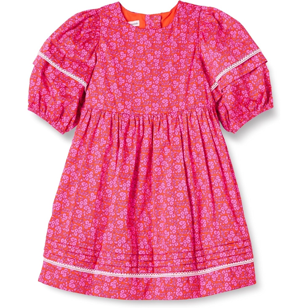 image:imageAmazon Essentials Girls and Toddlers 100 Cotton PuffSleeve Fit amp Flare DressHot Pink Posey Floral