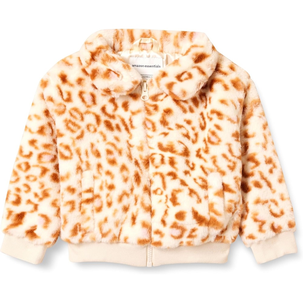 image:imageAmazon Essentials Girls and Toddlers Cropped Faux Fur Jacket OuterwearCream Leopard