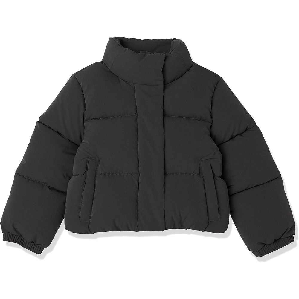 image:imageAmazon Essentials Girls and Toddlers Cropped FullZip Fully Lined Puffer Jacket Quilted Matte or Sherpa FleeceBlack