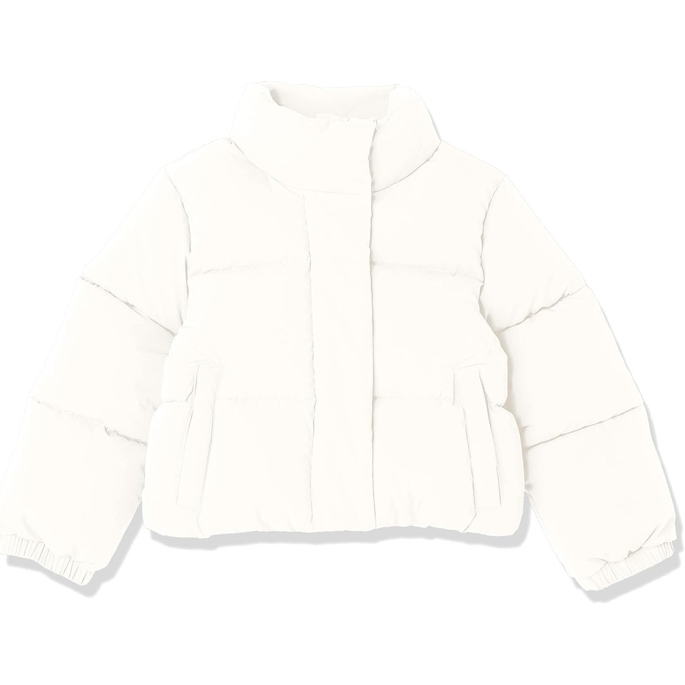 image:imageAmazon Essentials Girls and Toddlers Cropped FullZip Fully Lined Puffer Jacket Quilted Matte or Sherpa FleeceEggshell White