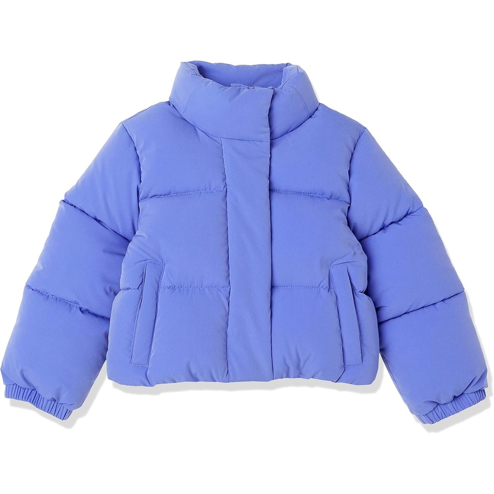 image:imageAmazon Essentials Girls and Toddlers Cropped FullZip Fully Lined Puffer Jacket Quilted Matte or Sherpa FleecePurple Blue