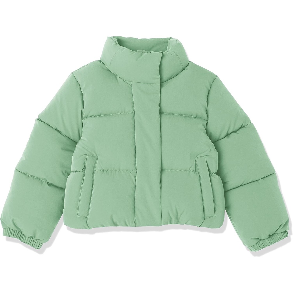 image:imageAmazon Essentials Girls and Toddlers Cropped FullZip Fully Lined Puffer Jacket Quilted Matte or Sherpa FleeceSage Green