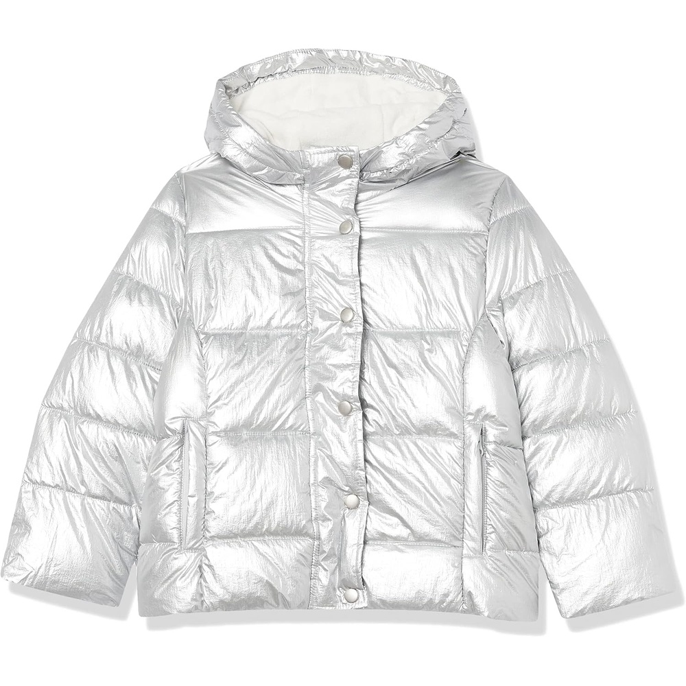image:imageAmazon Essentials Girls and Toddlers Heavyweight Hooded Puffer Coat WaterResistantMetallic Silver