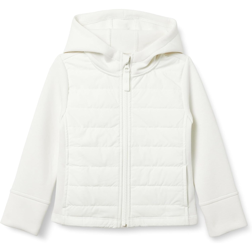 image:imageAmazon Essentials Girls and Toddlers Hooded FullZip Quilted Puffer Active Jacket with Front Pockets Long SleeveEggshell White