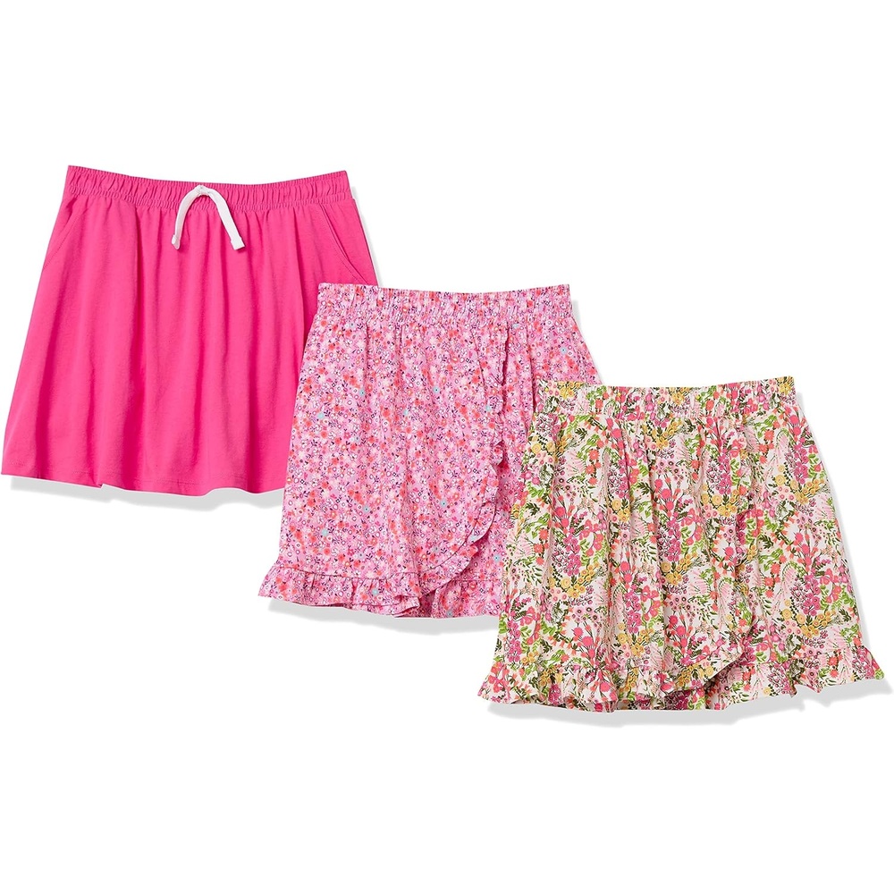 image:imageAmazon Essentials Girls and Toddlers Knit Skorts with Elastic Waist and Builtin Shorts Pack of 3Pink Floral