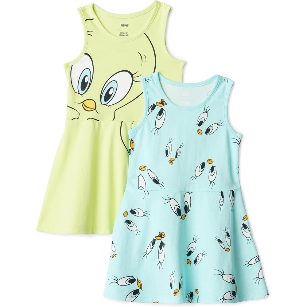 image:imageAmazon Essentials Girls and Toddlers Knit Sleeveless Fit and Flare Tank Play Dress Pack of 2Tweety