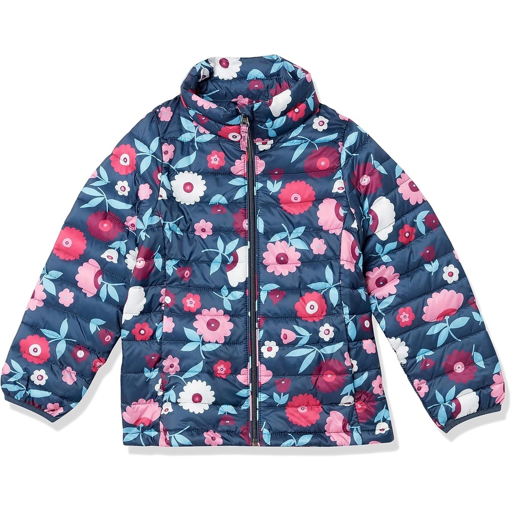 image:imageAmazon Essentials Girls and Toddlers LightWeight WaterResistant Packable Mock Puffer JacketsNavy Floral