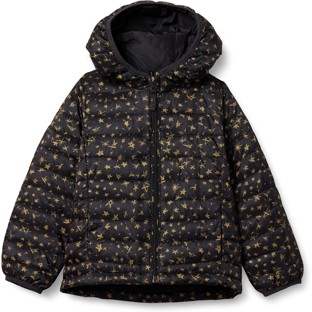 image:imageAmazon Essentials Girls and Toddlers Lightweight WaterResistant Packable Hooded Puffer JacketBlack Stars