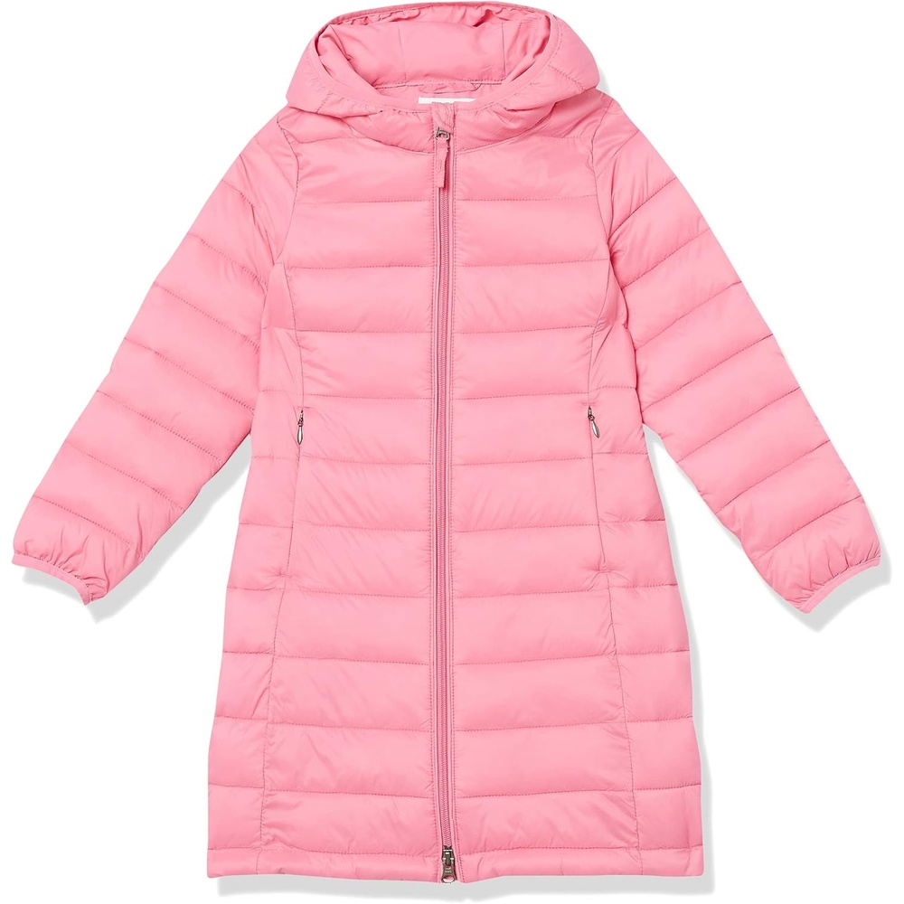 image:imageAmazon Essentials Girls and Toddlers Long Lightweight Hooded Puffer JacketBright Pink