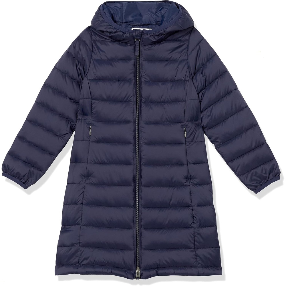 image:imageAmazon Essentials Girls and Toddlers Long Lightweight Hooded Puffer JacketDark Navy