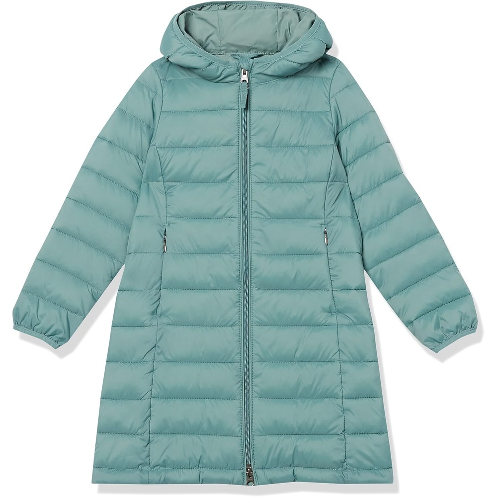 image:imageAmazon Essentials Girls and Toddlers Long Lightweight Hooded Puffer JacketGreen