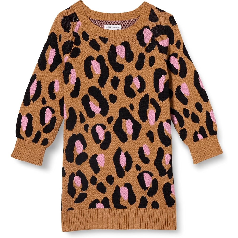 image:imageAmazon Essentials Girls and Toddlers Raglan Sweater DressCamel Leopard