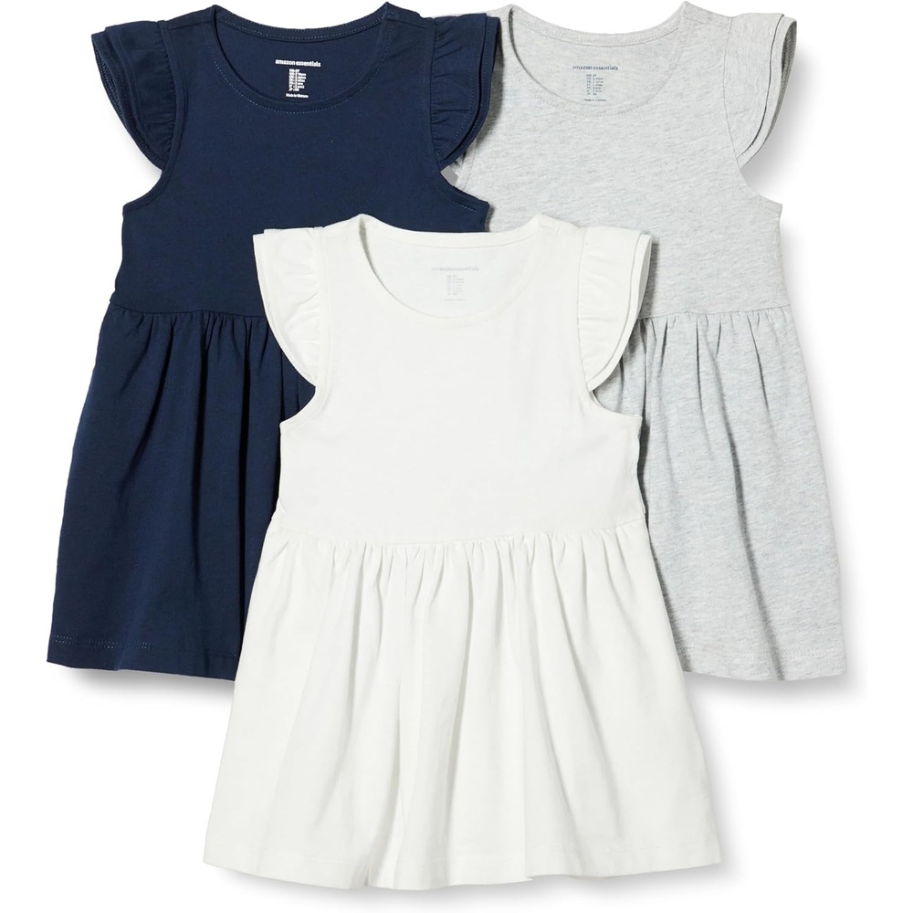 image:imageAmazon Essentials Girls and Toddlers Ruffle Flutter Sleeve Jersey TunicLight Grey HeatherNavyWhite