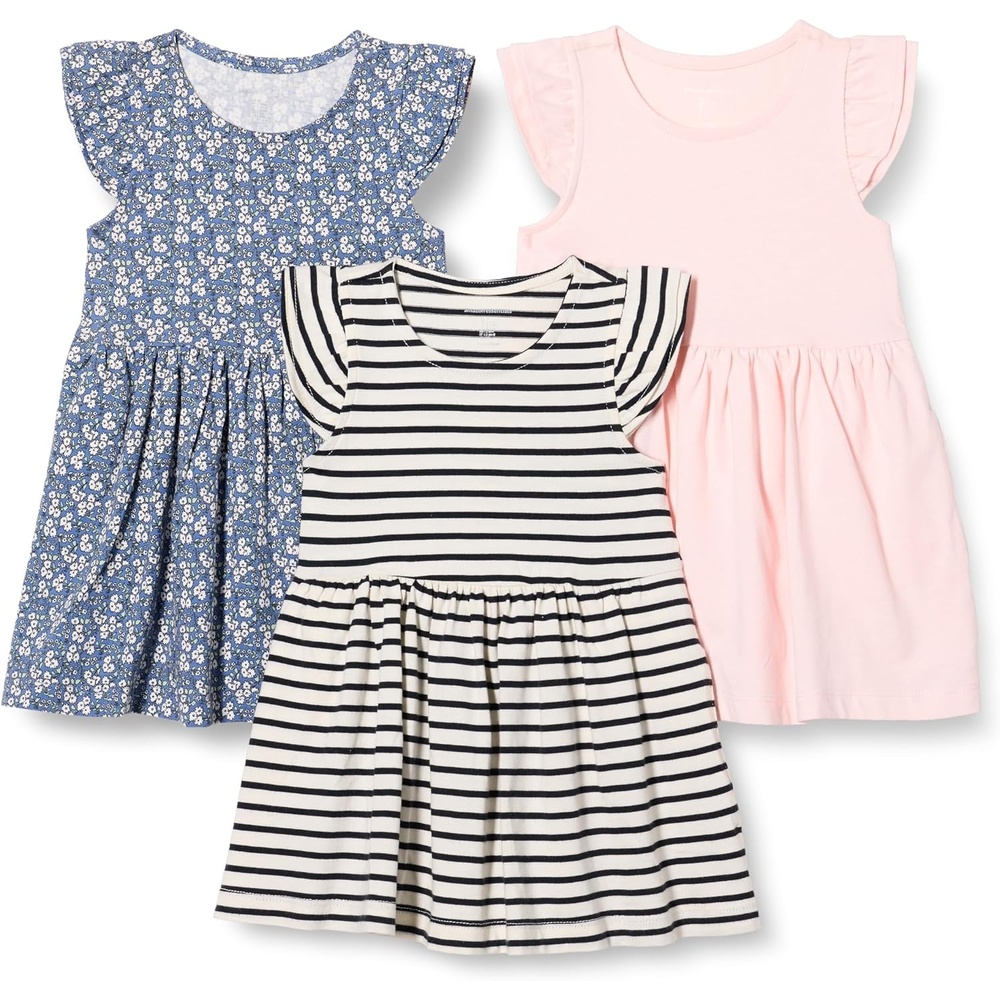 image:imageAmazon Essentials Girls and Toddlers Ruffle Flutter Sleeve Jersey TunicPale PinkFrench StripeFloral