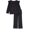 Amazon Essentials Girls’ Wide-Rib Ruffle Top and Flare Pants Outfit Set, Pack of 2(Black)