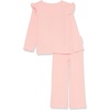 Amazon Essentials Girls’ Wide-Rib Ruffle Top and Flare Pants Outfit Set, Pack of 2(Blush)