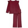 Amazon Essentials Girls’ Wide-Rib Ruffle Top and Flare Pants Outfit Set, Pack of 2(Dark Red)